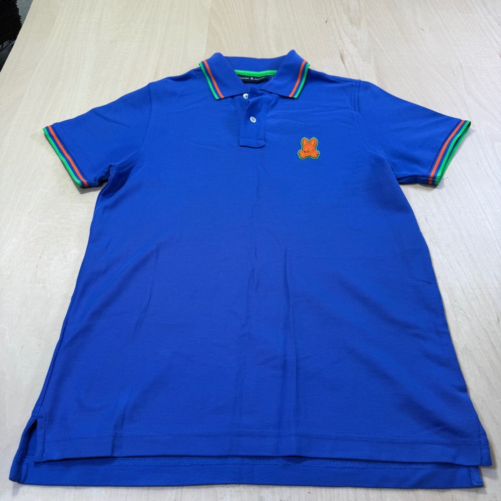 Psycho Bunny Mens Blue Pique Polo Shirt Size 3‎ Small Logo Contrast Tipping